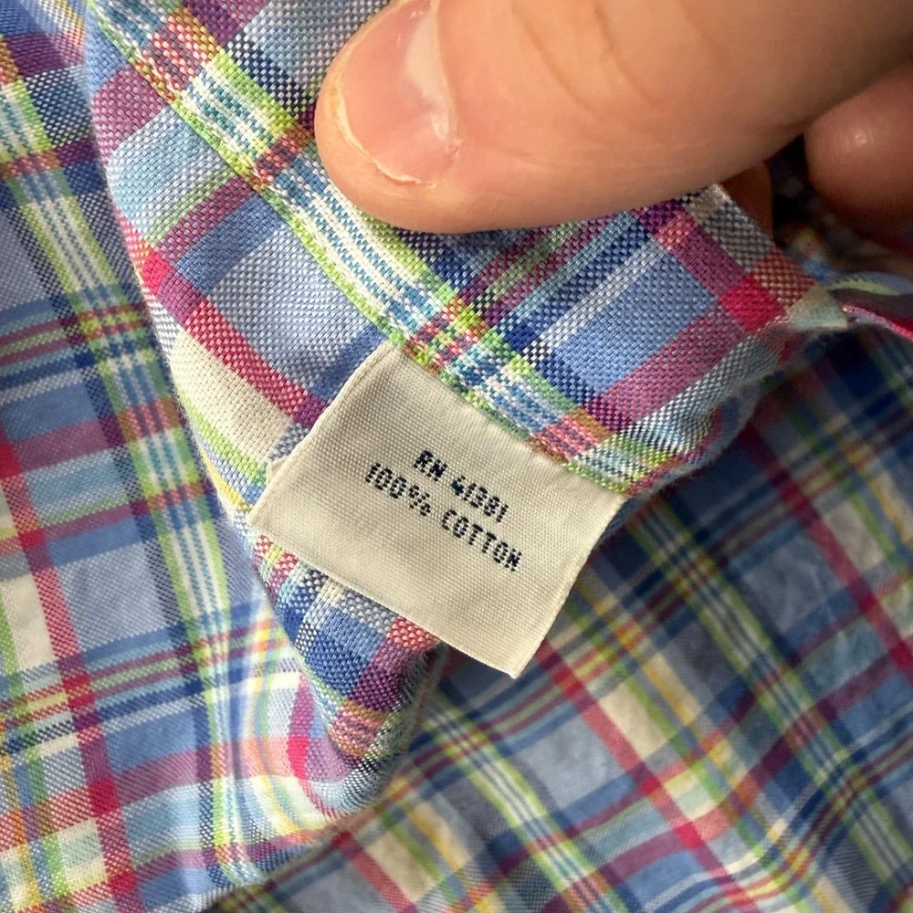 Polo Ralph Lauren Shirt Mens Medium Blue‎ Plaid Sport Button Up Preppy Easter